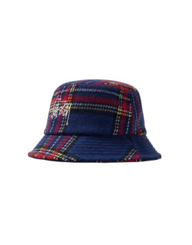 STÜSSY – Big logo plaid bucket hat blue