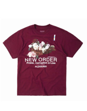 PLEASURES – New Order power t-shirt burgundy