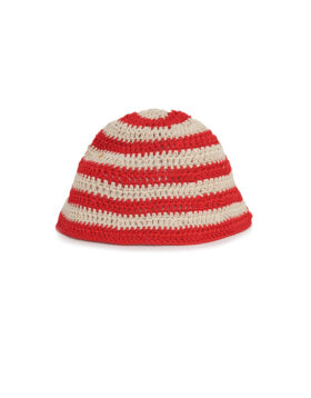 AMISH – Bucket hat hand knitted stripe ecru/red