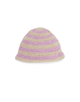 AMISH – Bucket hat hand knitted stripe ecru/lilla