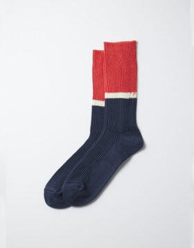 RoToTo – Bicolor ribbed crew socks l.red / ink blue