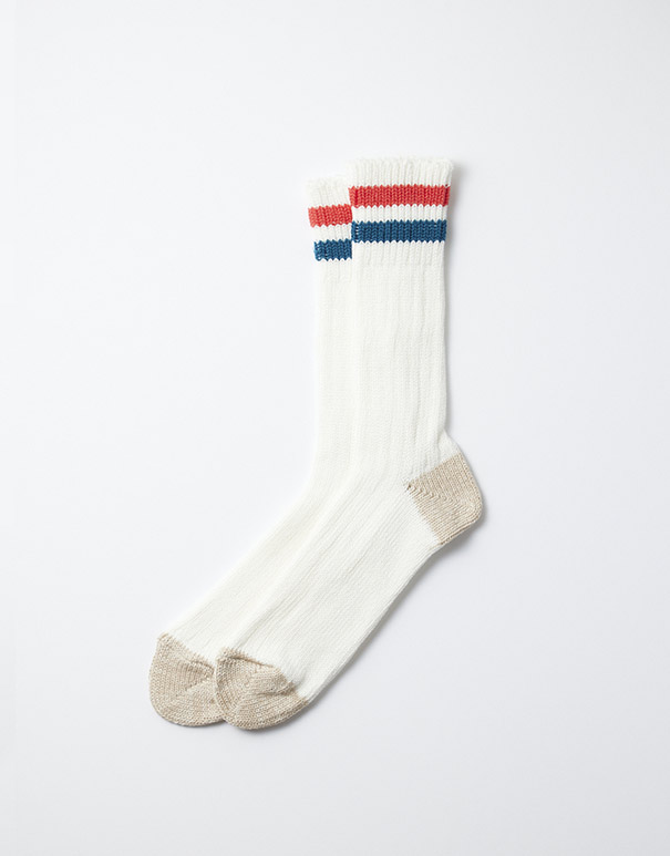 RoToTo – OS Ribbed crew socks white / l.red / d. blue