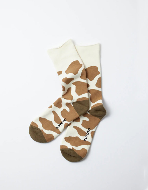 RoToTo – Fine pile cow crew socks l.brown / o.d.