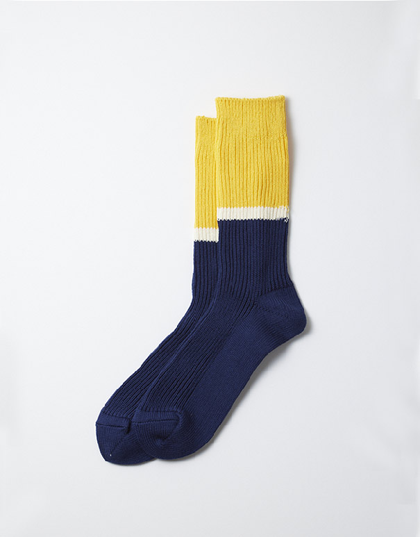 RoToTo – Bicolor ribbed crew socks navy / yellow