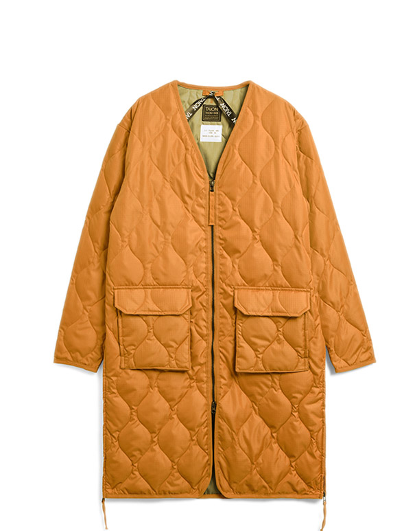 TAION – Military v-neck zip down coat – d.orange