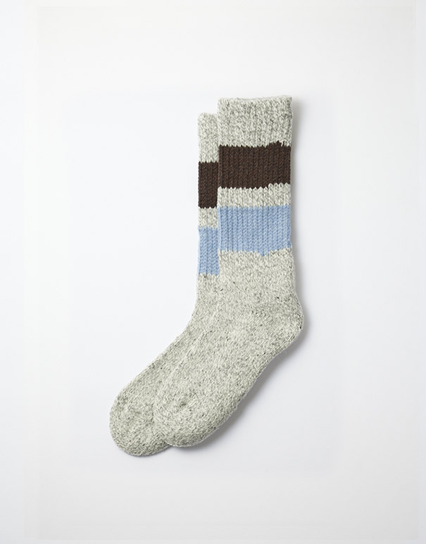 RoToTo – Retro winter outdoor socks gray / dark brown / light blue