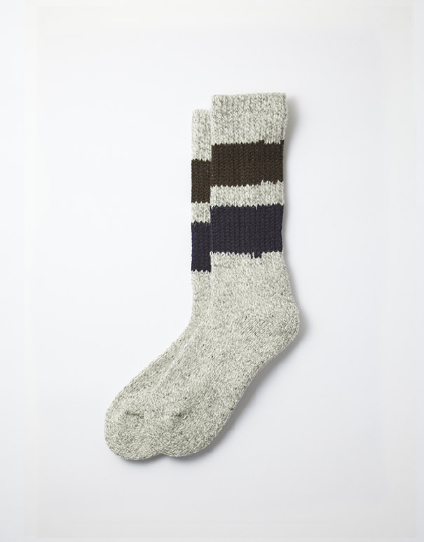 RoToTo – Retro winter outdoor socks gray / d.olive / navy