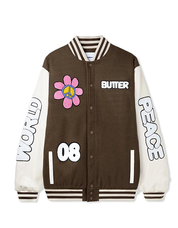 BUTTER GOODS – World Peace varsity jacket brown