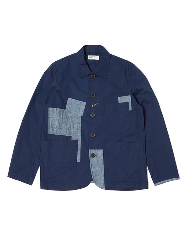 UNIVERSAL WORKS – Patched Bakers jacket in navy fine twill/chambray