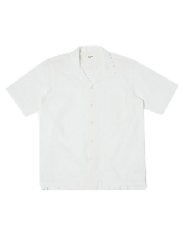 UNIVERSAL WORKS –  Camp Shirt in white linen-cotton shirting